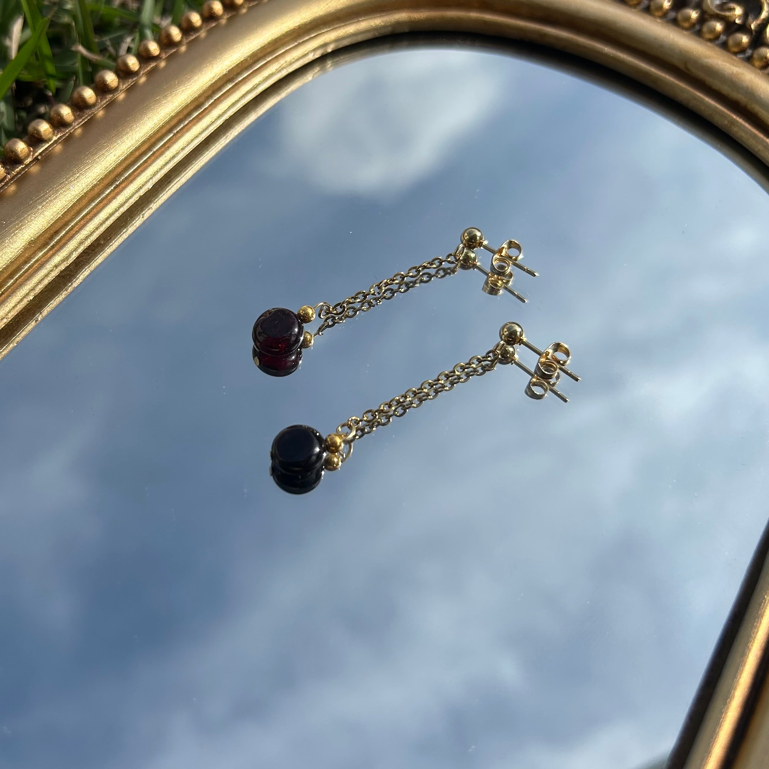 Garnet Dangle Studs