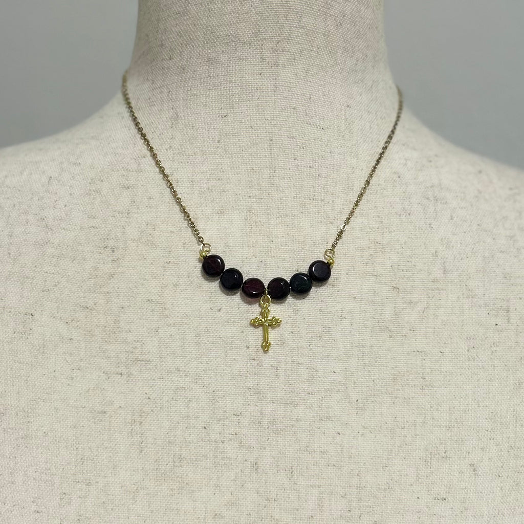 Garnet Cross Necklace