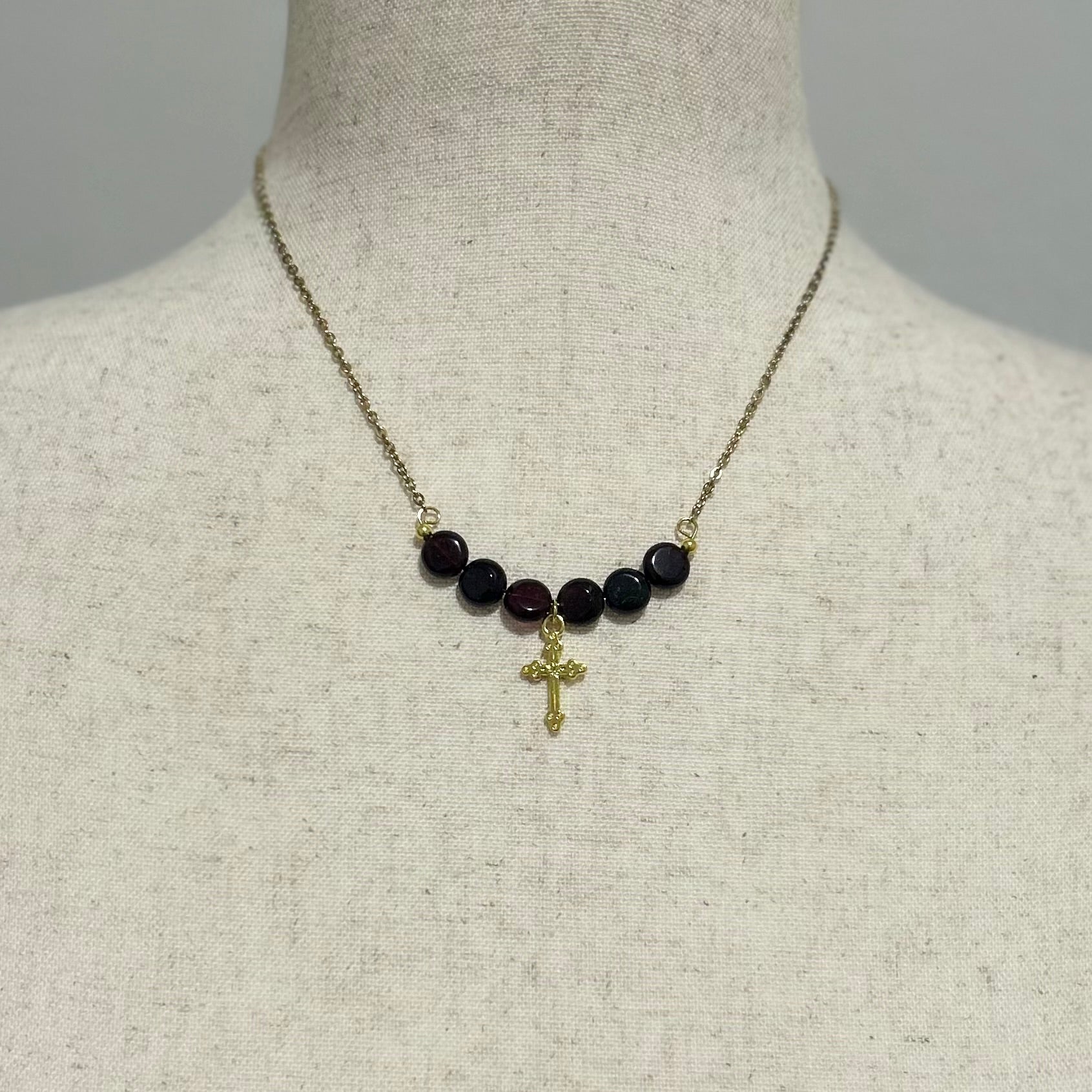 Garnet Cross Necklace
