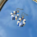 Porcelain Pearl Sapphire Hoop Earrings