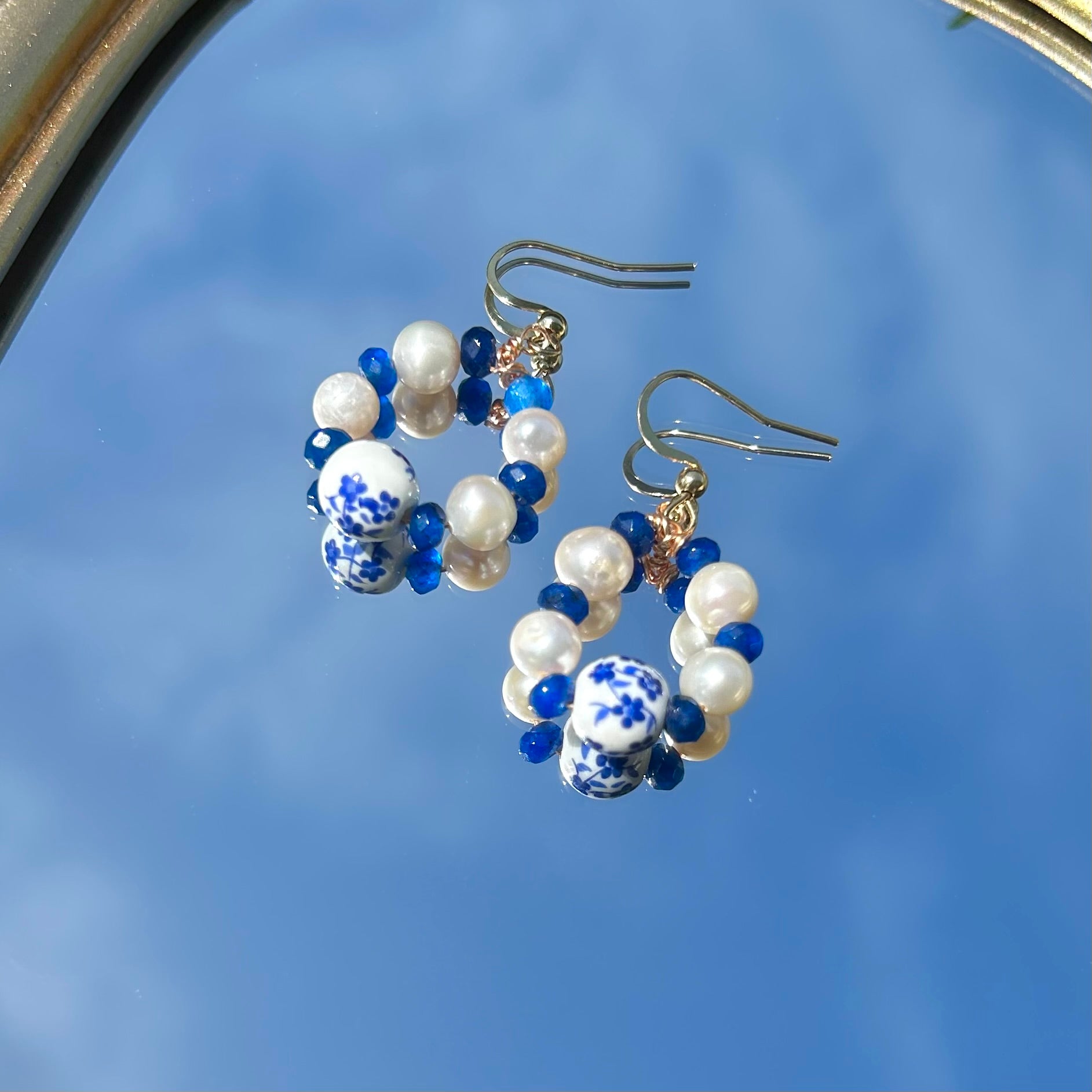 Porcelain Pearl Sapphire Hoops