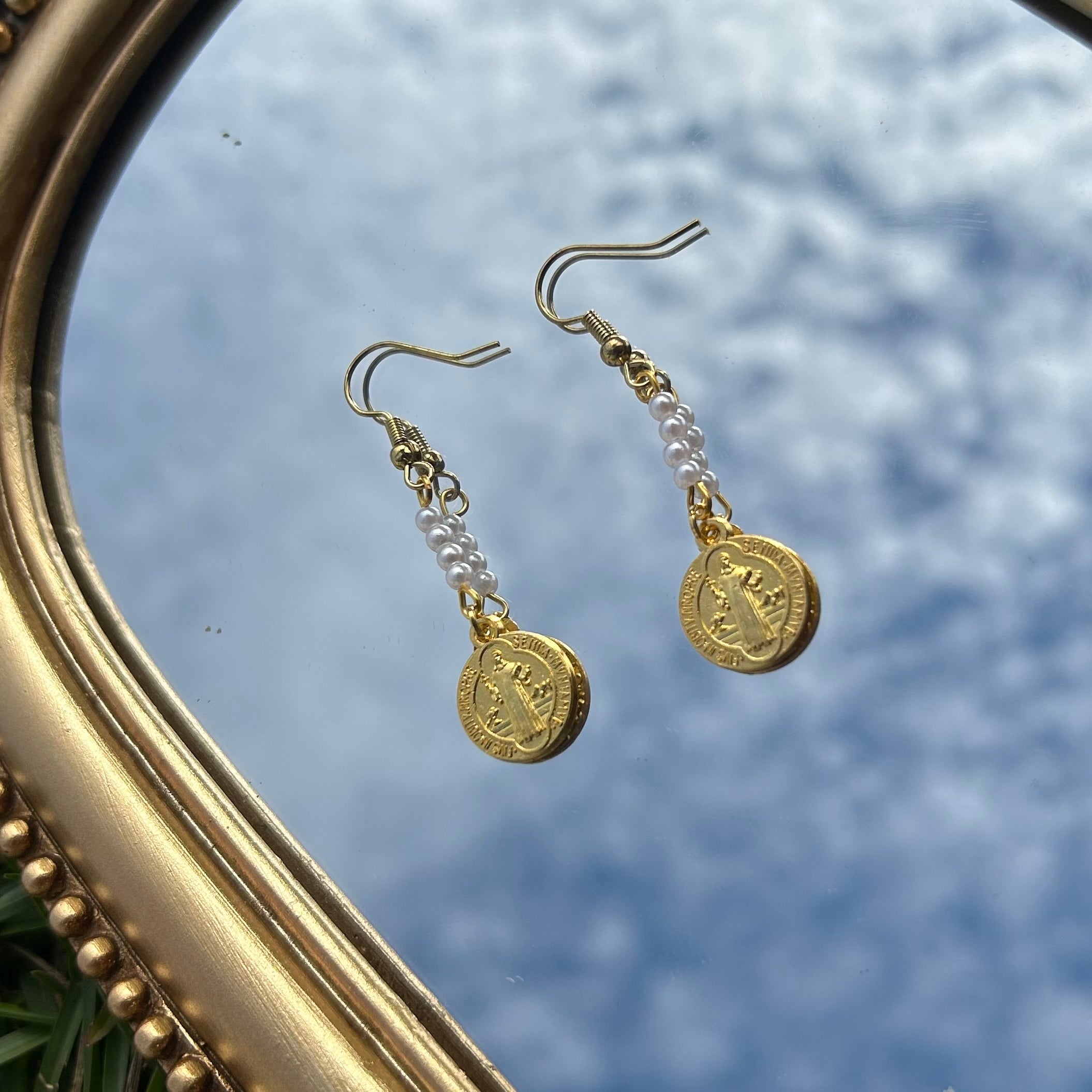 St. Benedict Pearl Dangle Earrings