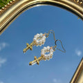 Pearl Cross Earrings