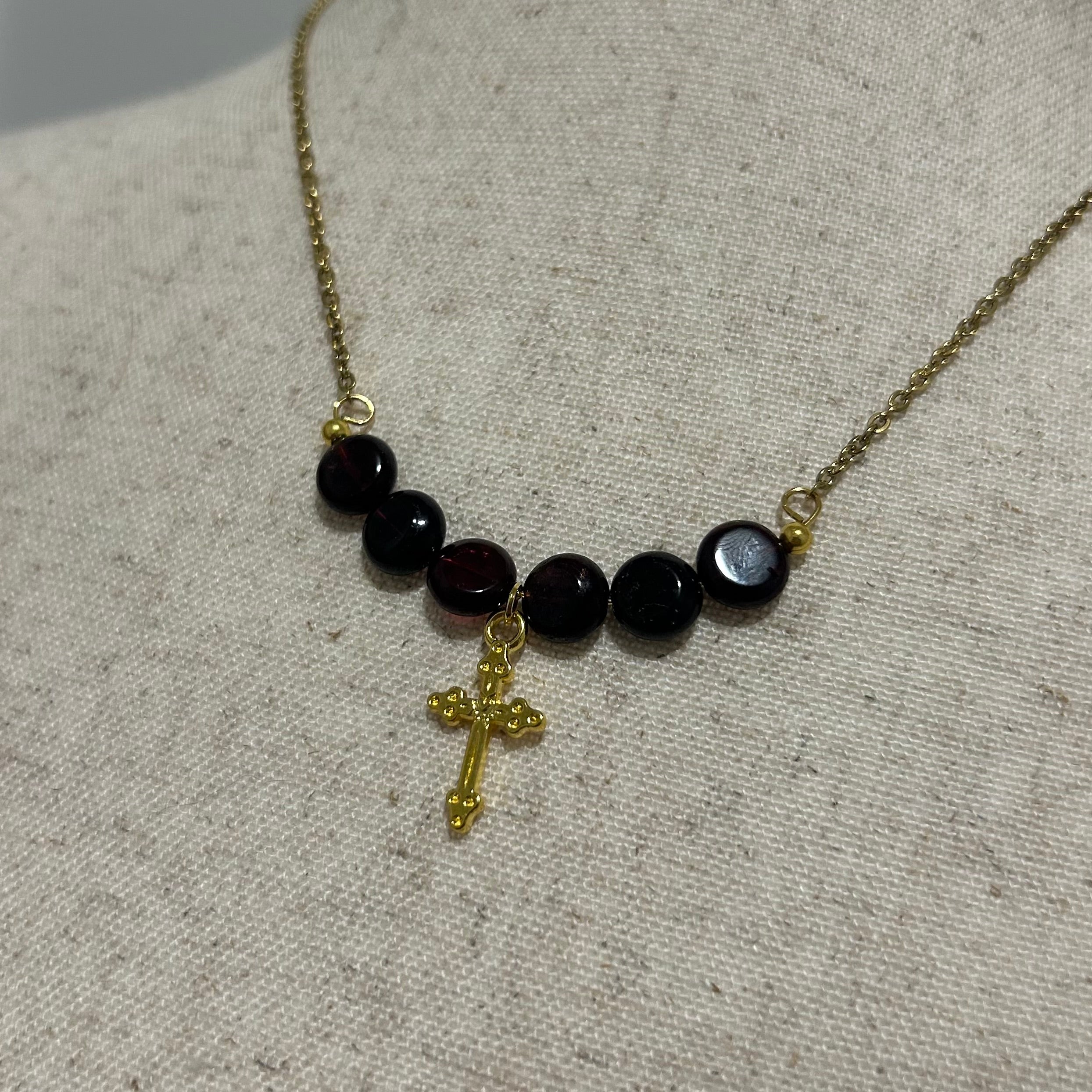 Garnet Cross Necklace