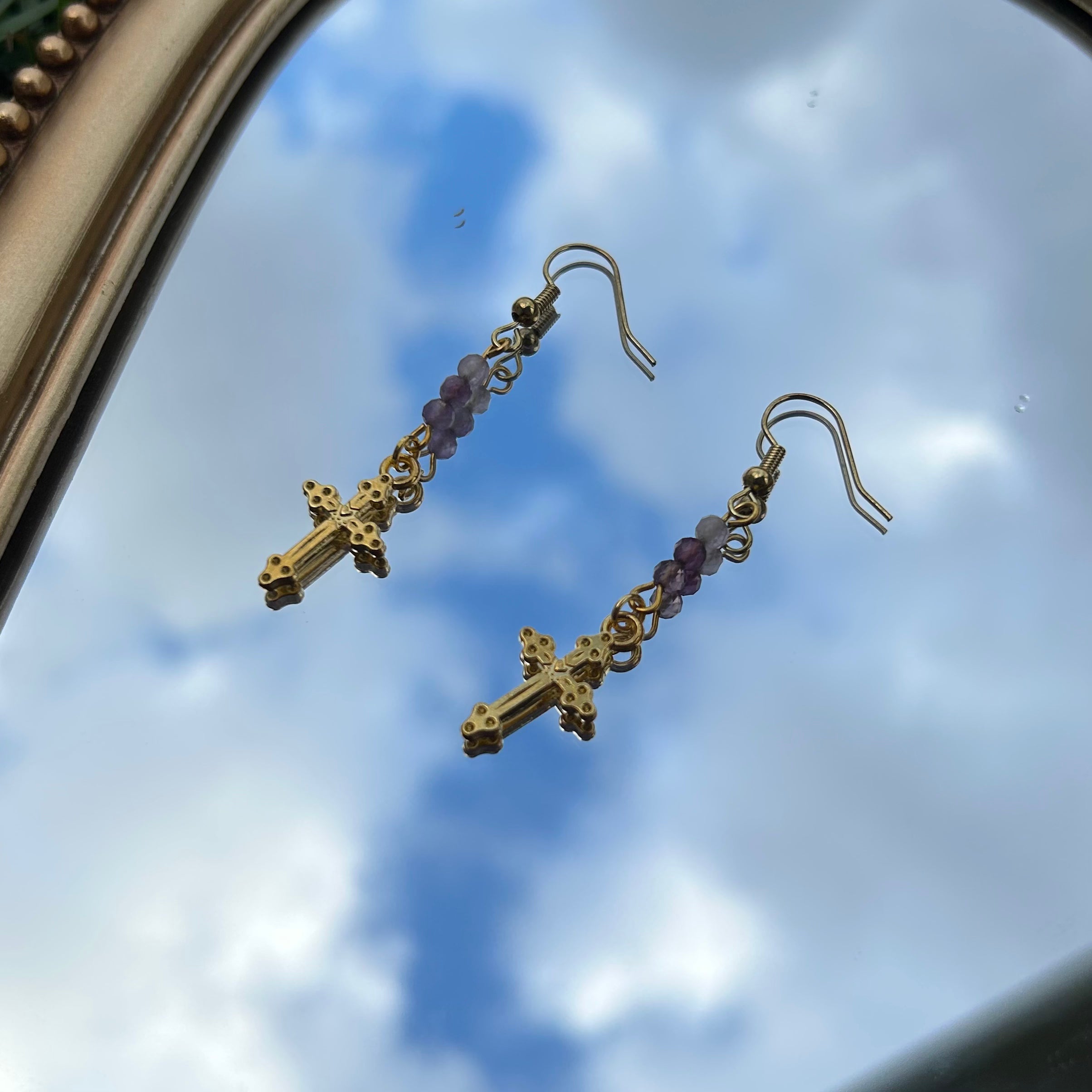 Amethyst Cross Earrings
