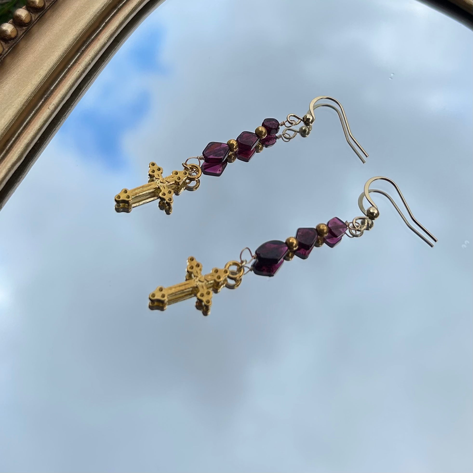 Garnet Cross Earrings