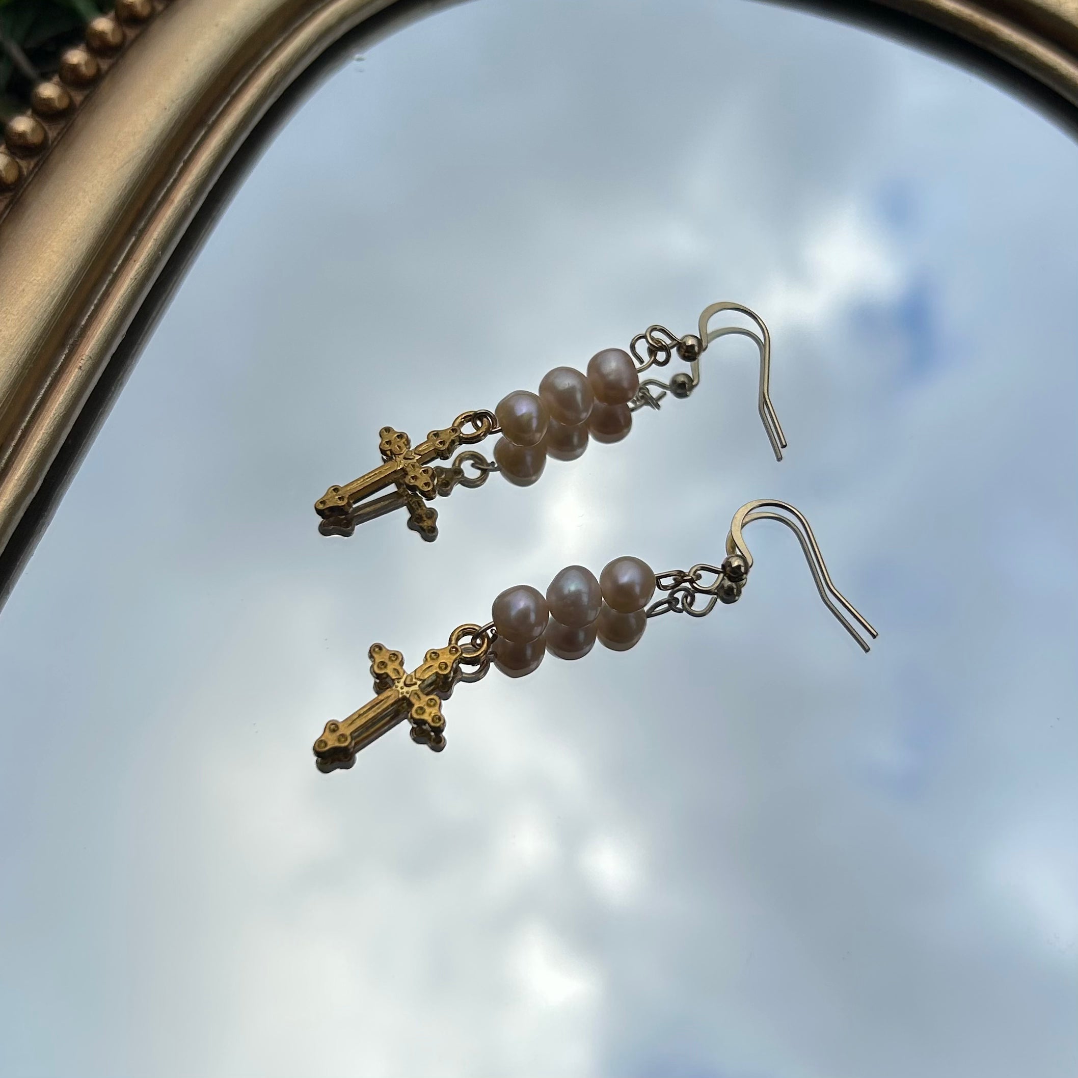 Pearl Cross Earrings